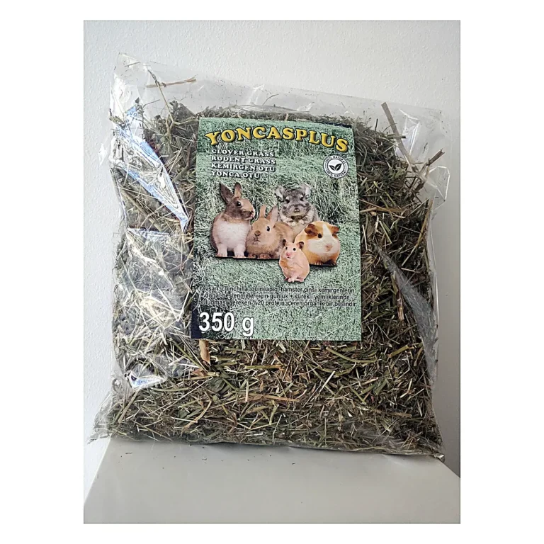 YONCASPLUS 350 gram kuru yonca paketi açılı görsel — kemirgen otu